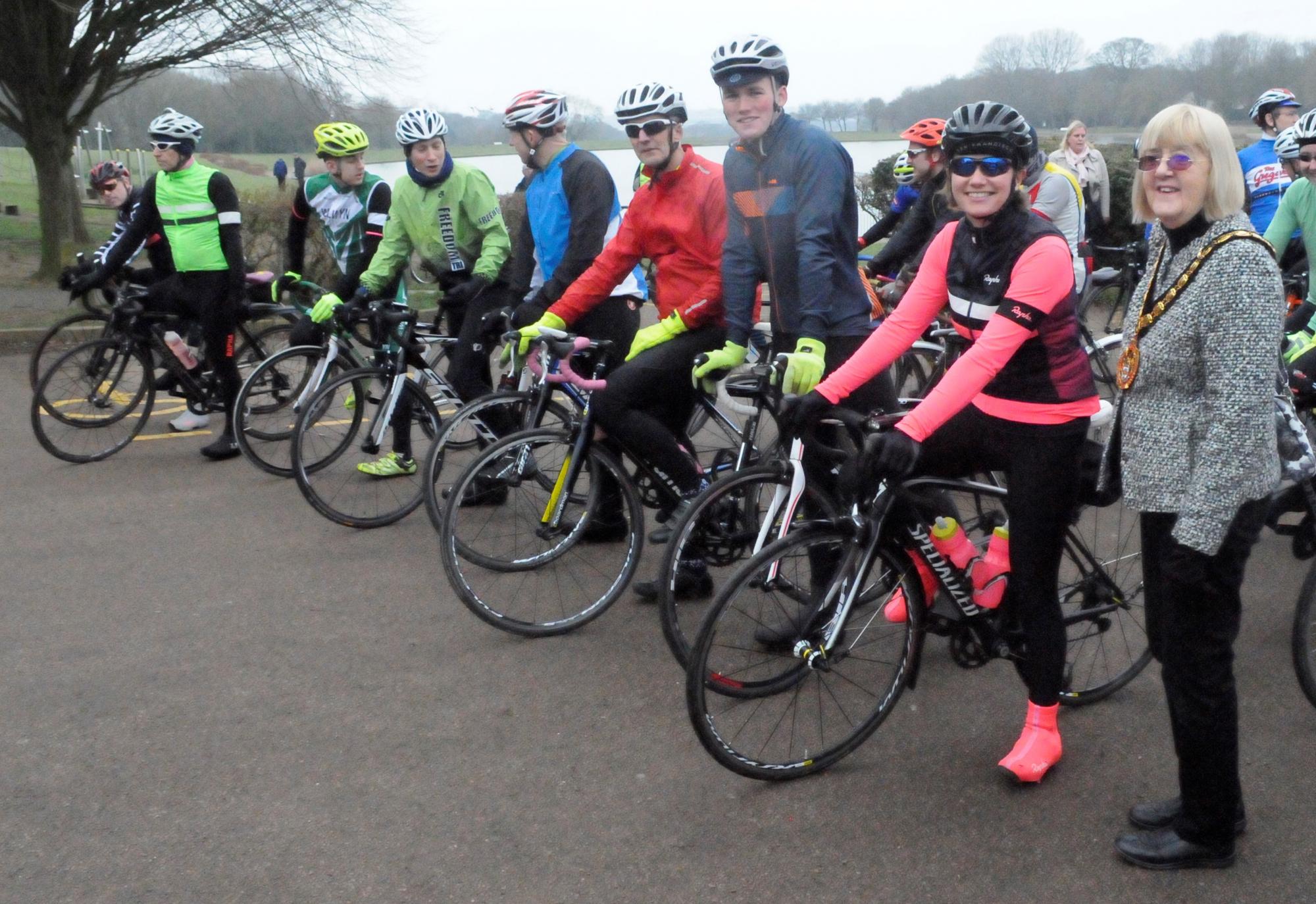 And they're off! Mayor of Stevenage Councillor Pam Stuart starts a ride