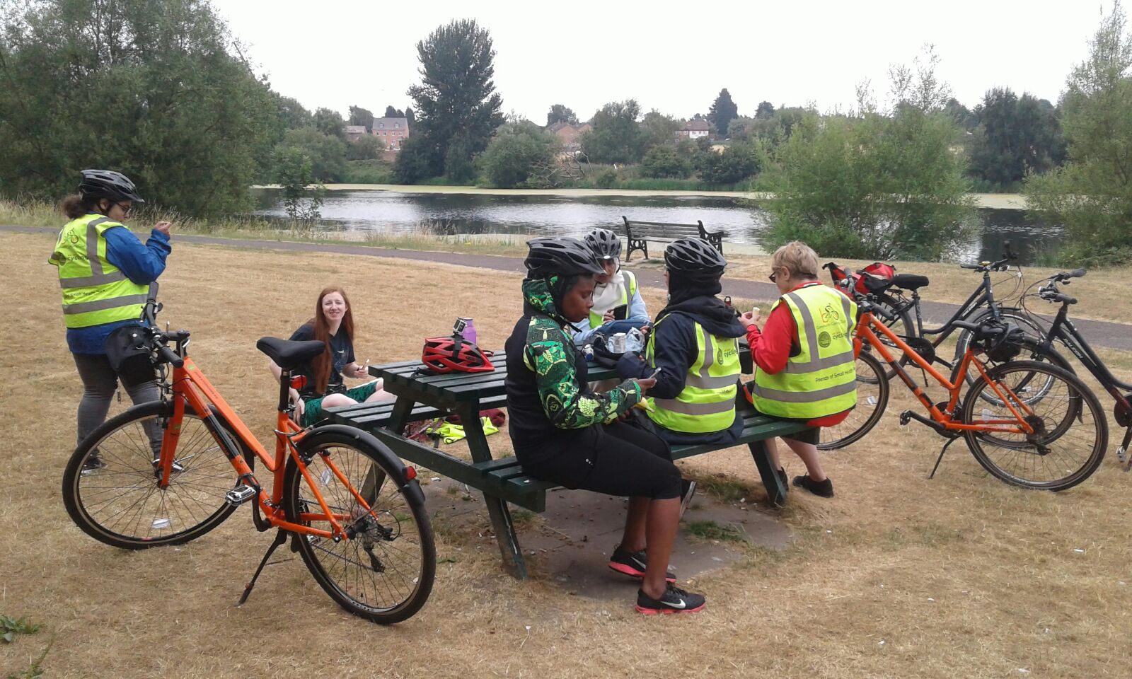 B10 riders enjoy a short break during their ride