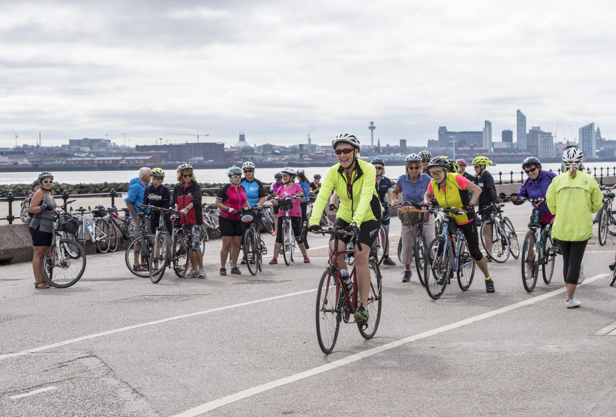 The riders set off in waves